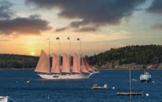 An antique schooner off the coast of Bar Harbor