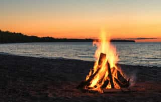 A campfire on a Maine beach
