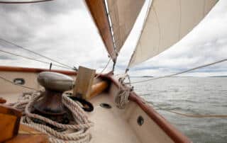 Thew view off the bow of a sail boat